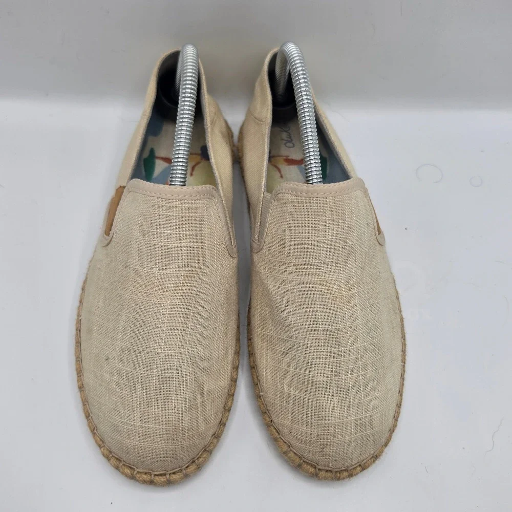 Olukai Kaula Pa'a Kapa Tan Linen Espadrille Slip On Shoes Womens 8.5